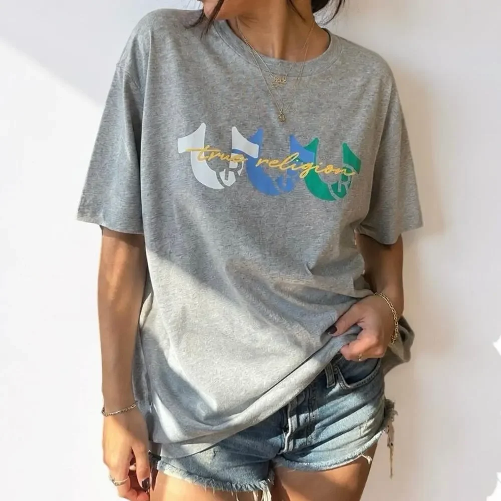 True Religion Horseshoe Overlay Logo Graphic T-Shirt Gray XL Unisex
